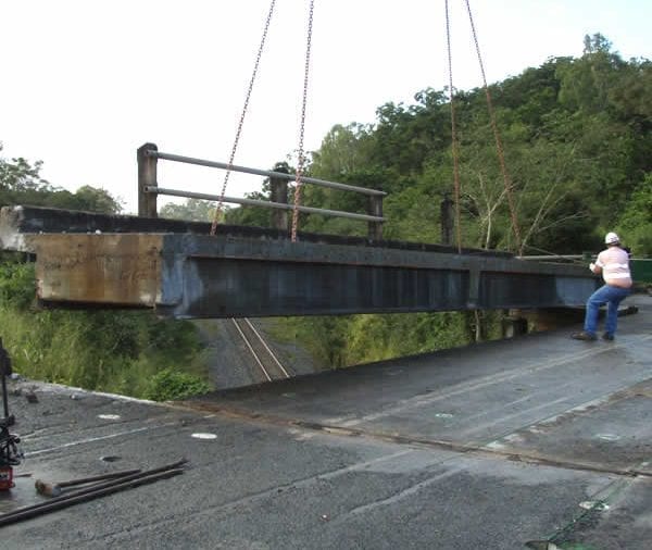 Bridge decks being removed after being cut